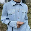 Blouses pour femmes miyake plissé de la chemise imprimée en denim à manches longues cardigan cardigan single poitrine de veste décontractée manteau de poche