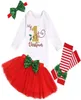 Baby My 1st Christmas Outfit Clothing Little Girl Romper Bodysuit Tutu kjol Legging with pannband Autumn Winter Girls Clothes Set6822041