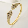 Bangle Stylish Hip-Hop Women Bangles Gold Color Leopard med CZ Stone Row Bling Party Jewelry Gift