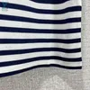 Women's T Shirts Spring/Summer Top Quality Navy Blue Stripe Knitted Embroidered T-shirt