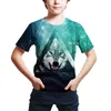 Summer Boys Wol T-Shirt Hayvan Grafik Tees kazak o Boyun Kurt Baskı 3D Büyük Boy Tasarımcı Üstler Siyah Gündelik Vintage Giysiler