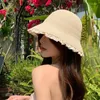 Geniş Memlu Şapkalar Kore İlkbahar ve Yaz Düz Renk Dantel Çok yönlü kubbe kovası şapka Kadınlar Pamuk Keten Seaside Tatil Katlanabilir Güneş Kapağı