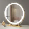 Led Makeup Light Makeup Mirror Nightstand Round Metal Frame Small Cute Mirrors Gold Table Espejos Pared Living Room Decoration