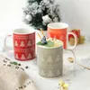 Mugs Merry Christmas Tree Printed Gifts Ceramic With Handgrip & Gold Spoon Japan Style Porcelain Red Orange Gift Box Coffee Mug