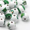 15mm Natural Wood Beads Round Spacer Wooden Christmas Easter Independence Day Red Green Beads Charms For Jewelry Making DIY10pcs