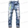 Herren Jeans Herren schlanker Bleistift Jeans Farbe Spritzgespritzte Jeans Strtwear Hip Hop Hole Elastizität Denim Hosen T240411