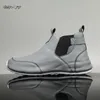 Casual Shoes High Top Chunky Sneaker Men Designer Cover Bottom Ankle Boot Fashion Microfiber Läder Ökad Intern plattform