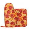 Pepperoni Pizza Heat-Resistant Oven Mitts and Pot HolderTexture Kitchen Non-Slip Cooking Microwave Gloves for Cooking Baking