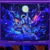 Astetico Blacklight Astronaut Space Tapestry Galaxy Universe Tapestries Glow in the Dark Tapestry Black Light Uv Wall Decor