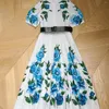 Party Dresses 2024 Summer Good Quality Cotton White Prairie Chic Short Sleeve With Belt Elegant Women Midi Dress