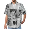 Casual shirts voor herenverklaring Spaper Collage Losse shirt Vakantie Vintage Letter Afdruk Hawaiiaans Design Snovelty Oversized Blouses