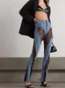 Women's Jeans Lace Sexy Patchwork See Through Skinny For Women High Waist Hem Split Stretchy Runway Pencil Denim Pants Trousers ZN282