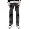 Jeans personalizados de rua americanos com zíperes angustiados e design de hiphop de winter de inverno de inverno de inverno 240411