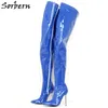 Sorbern Custom Crotch Lår High Boots Metal Heeled Pointed Toe High Heels Stiletto Strechy Boots Unisex Fetish Women Zip Booty