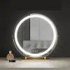 Led Makeup Light Makeup Mirror Nightstand Round Metal Frame Small Cute Mirrors Gold Table Espejos Pared Living Room Decoration