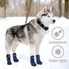 4 Pcs Waterproof Dog Boots Winter Pet Shoes, Outdoor Pet Snow Booties with Reflective Straps, Cold Weather Paw Protector