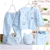 Kledingsets 5 stks/set 0- Born Baby Suit Set Top 2 broek Hoed Bibs Bibs Board Girl Kleding Pure katoen Ademend Cartoon ondergoed Drop Deliva