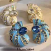 Stud Earrings Colorful Resin Blue Zircon Vintage Luxury Snail Drip Glaze Metal Big For Women Girl Party Jewelry Gift HUANZHI 2024