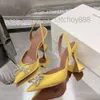 Amina Muaddi Sandals Heeled Shoes Satin Satin Pointed Slingbacks Bowtie Pumps Crystal-Sunflower Womens Luxury Designer Party Wedding Shoesサイズ35-42