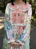 Grundläggande casual klänningar 118 cm bröstfjäder och höstkvinnor söta senki flickor lösa plus storlek blommor broderat spetslock arbete bekväm bomullsklänning c240411