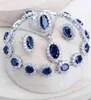 Silver 925 Women Bridal Jewelry Sets Blue Zirconia Costume Fine Jewellery Wedding Necklace Earrings Rings Bracelets Pendant Set 222400857