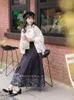 Neue Ming -Dynastie Kurzes Hemd Big Sleeve Tops Pferdegesicht Rock Chinesische traditionelle Kleidung Folk Tanz Kostüme Hanfu Anzug DQL7977