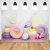 Candy Bar Shop Backdrop for Photography Ice Cream Donuts Cupcake Lollipop Sweet Baby Birthday Party Background Kids Photo Studio