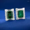 Stud Earrings S925 Silver Ear Studs Rectangular 2-carat Simulated Emerald 7 9 Explosive High Carbon Diamond For Women