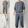 Casual Sports Suit Mens Sport avec Waffle Texture Sweat-shirt Pantalon Jogger Pantalon pour l'automne Hiver Youth Style Men 240408