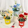 Decorative Flowers Handmade Crochet Mother's Day Knitted Flower With Bucket Finished Sunflower Bouquet Graduation Gifts