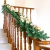 Flores decorativas pré-iluminada decoração de guirlanda de natal de 9 pés com luzes 50LED LUZES Decoração de Mantel Artificial Rattan