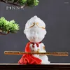 Figurki dekoracyjne Pinny Monkey King White Porcelain Ozdoby Ceramika Domowe Dekoracja Akcesoria Buddhas Statua