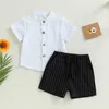 Set di abbigliamento da 2 pezzi per bambini abiti da spiaggia a manica corta giù pantaloncini a strisce a strisce set abiti estivi