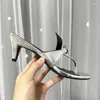 Hausschuhe Größe 35-44 sexy Einstreifen schmale Band Sandalen Frauen Kätzchen Fersen Slingbacks echtes Leder prägnant schlanke Sommermaultiere für Mädchen