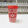 Mugs Christmas Ceramics Mug Red Reindeer Snowflake Water Bottle Cup With Silicone Cover Lid Tea Coffee Cups And