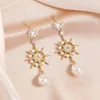 Dangle Ohrringe uilz Retro Long Water Drop Perle für Frauen Zirkon elegante Luxusstar Blume Ohrring Hochzeit Schmuck Geschenke