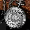 Карманные часы Antique Black Leaf Pattern Display Games Design Vintage Mens Mens Steampunk Fob Women Wome с 80 см/30 см цепью Y240410