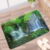 Bath Mats Waterfall Scenery Bathroom Mat Bird Palm Tree Mountain Green Plants Flowers Spring Landscape Non-slip Rug Kitchen Doorway Carpet