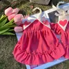 Vestido de vestuário de cachorro, vestido rosa, fofo princesinha de impressão de coração arco coração de manga curta no verão para pequeno chihuahua