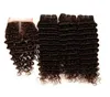 Peruaanse donkerbruine mensenhaar weven bundels met sluiting Deep Wave Wefts met sluiting 4 chocoladebruine kant sluit 4x4 met WE4148121