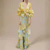 Casual Dresses Four-Color European and American Fashion Print Holiday Chiffon Dress med djup V-ringning Oregelbunden Bohemian för kvinnor
