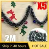 Dekorativa blommor 5st 2m Julkunky glitter träd båge prydnad dekoration xmas garland party leveranser 6.5ft bröllop