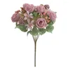 Dekorative Blumen im Freien gefälschte elegante künstliche Rosenzweig mit 6 Köpfen für Home Wedding Party Decor Kunst Seiden innen stilvoll
