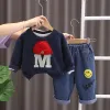 Broek luxe babyjongen boetiek kleding cartoon pullover lange mouw t -shirts en broek 2 stks kleding voor kinderen meisje boetiek outfit set