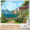 Tapisches de vacances Paysage Tapestry rétro Décorations européennes Natural Natural SEA Mountain Beach Dormitory Home Decor Ins for Balcony R0411