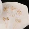 Hair Clips Bride Insert Pearl Flower Hairpin Golden Leaf Shaped Alloy Tiaras Wedding Accessories Jewelry Headwear