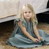0-6Y TODDLER Kids Baby Girl Dress Ruffles Sleeve Princess Dress Solid Cotton Linne Casual Dress for Party Flower Girl Clothes 240329
