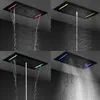 Bathroom LED Shower System Black Faucets Set Thermostatic Mixer Large 700*380MM Rainfall Shower Head Panel With Massage Body Jet