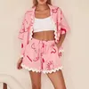 Домашняя одежда Hirigin Vinatge Women Lounge 2 Piece наряды с коротким рукавом вниз рубашки набор шортов Y2K Summer Beach Vacation Printed Sets