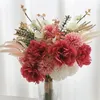 Dekorativa blommor som säljer konstgjorda blommor rosa naturliga rosen Silk Brudbukett Peony Wedding Home Party Champagne Diy Decoration Faux